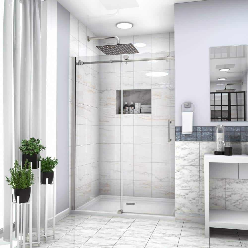 48 in. W x 76 in. H Semi-Frameless Bypass Sliding Shower Door,Brushed Nickel,3/8 (8mm)Tempered Glass,Hardware price history on PriceWatchPro