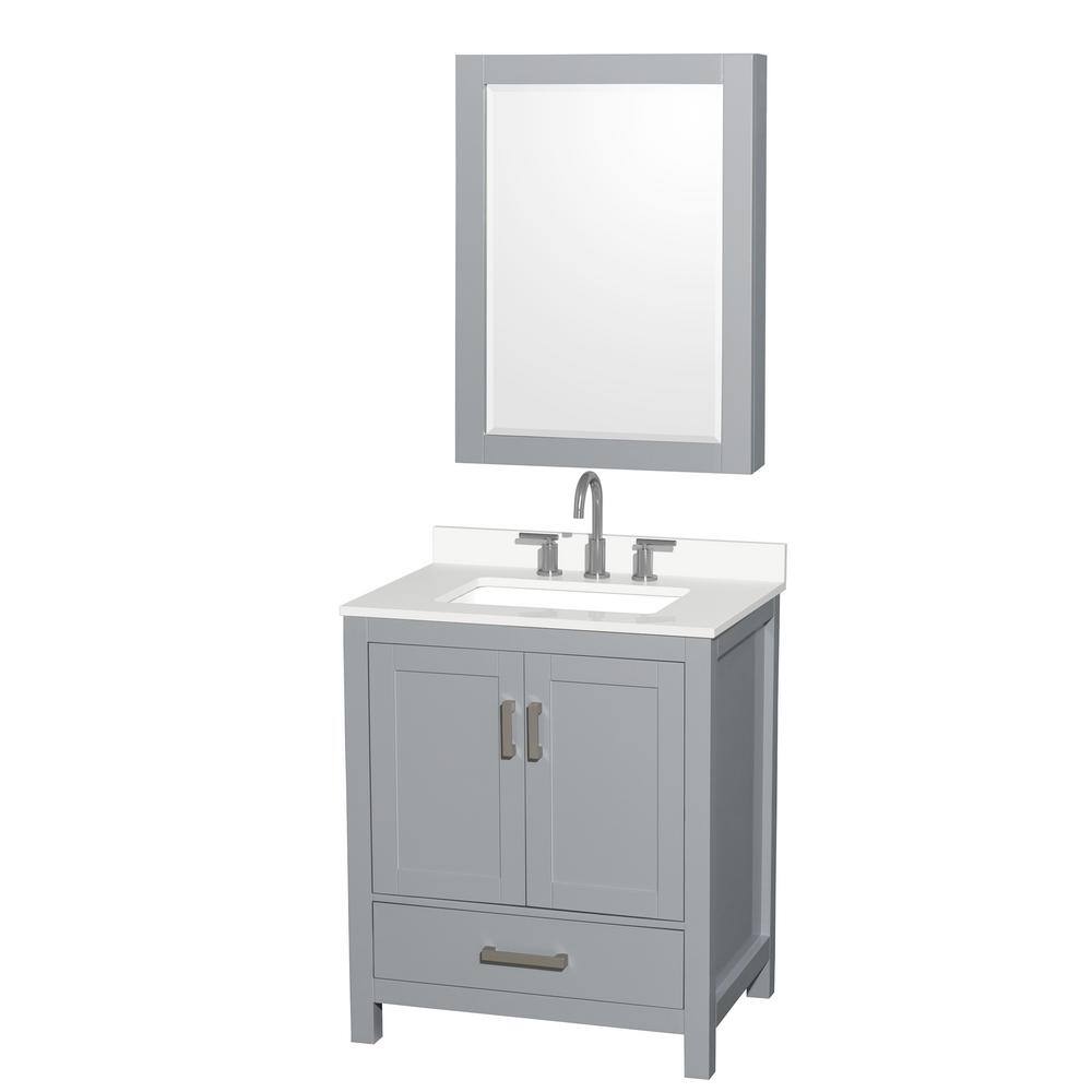 Sheffield 30 in. W x 22 in. D x 35 in. H Single Bath Vanity in Gray with White Quartz Top and Mirror price history on PriceWatchPro