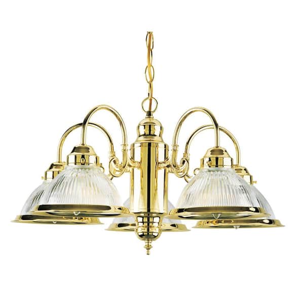 Westinghouse 5-Light Polished Brass Interior Chandelier with Clear Ribbed Glass