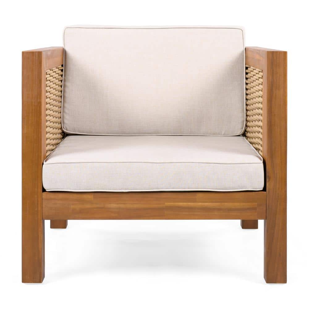 Acacia Wood Outdoor Lounge chair,Club Chair with Wicker Armrest and Beige Cushions,400 lbs Capacity price history on PriceWatchPro