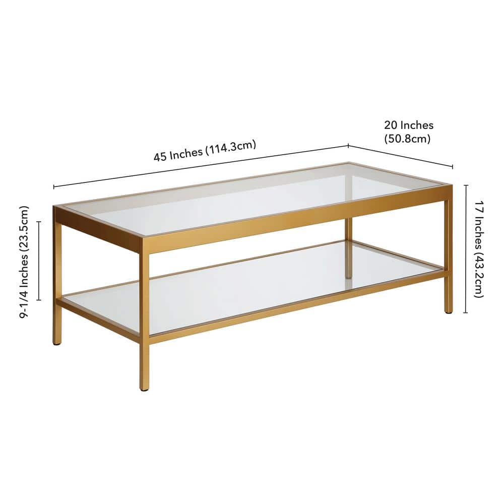 Elegant 45" Gold Metal and Glass Coffee Table with Storage