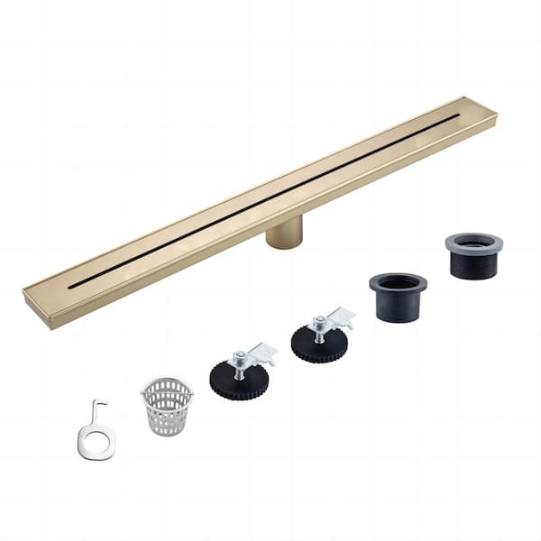 Flynama 28 in. Long Rectangular Stainless Steel Linear Shower Drain in Brushed Gold