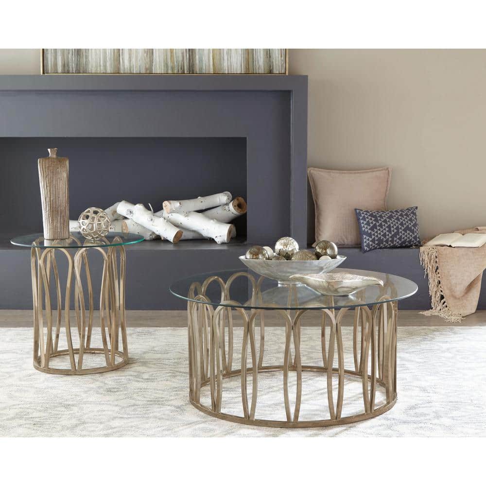 Gold and Glass Round Contemporary Coffee Table
