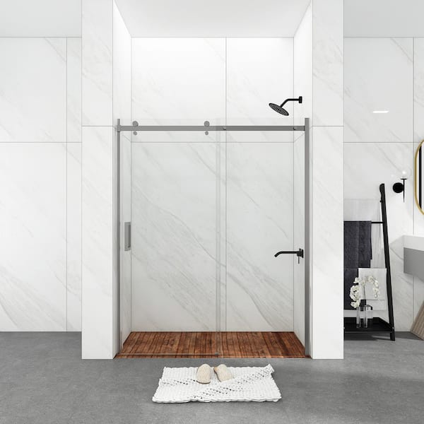 JimsMaison 60 in. W x 74 in. H Single Sliding Frameless Shower Door in Chrome Finish with Clear Glass