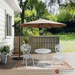 3-Piece White Cast Aluminum Cast Aluminum Outdoor Patio Bistro Set with Round Standard Height Table and 2-Armless Chairs