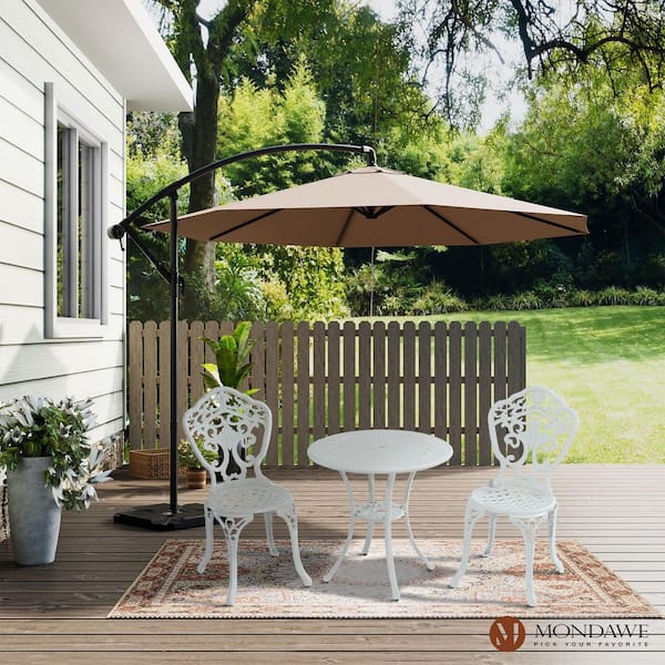 Mondawe 3-Piece White Cast Aluminum Cast Aluminum Outdoor Patio Bistro Set with Round Standard Height Table and 2-Armless Chairs