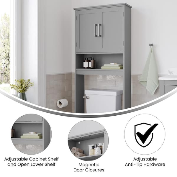 Vivien 25 in. W x 66 in. H x 9 in. D Gray Over The Toilet Storage with Adjustable Shelves and Doors