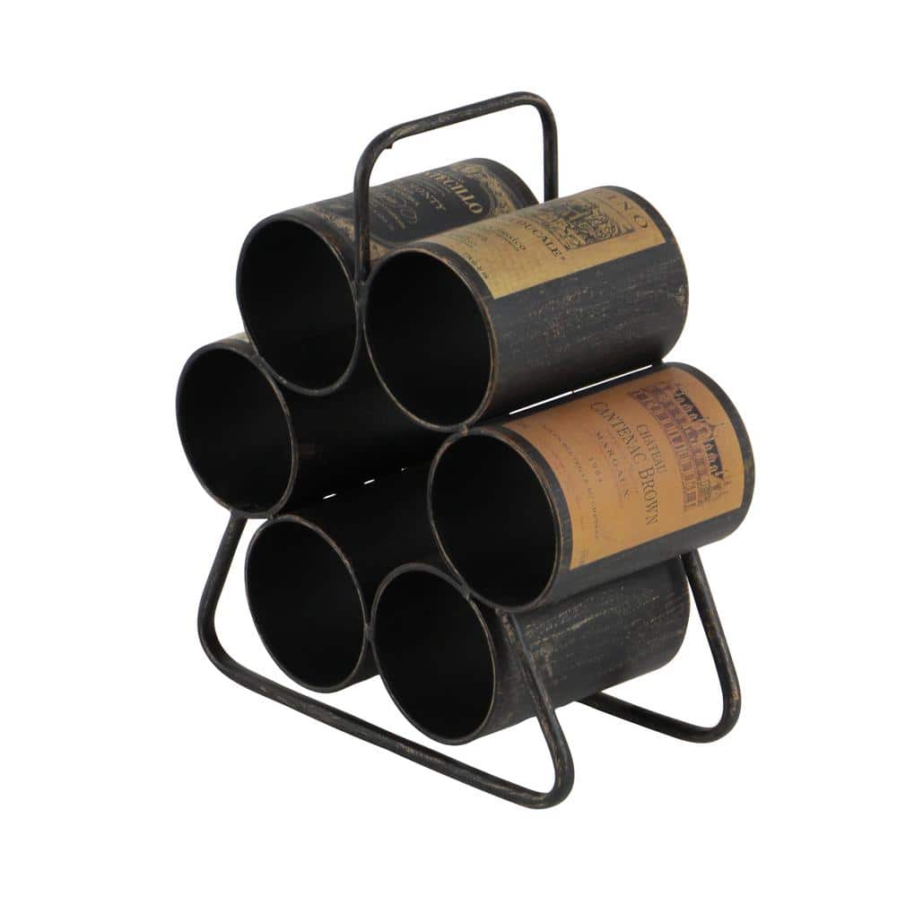 Black Industrial Metal 6-Bottle Tabletop Wine Rack