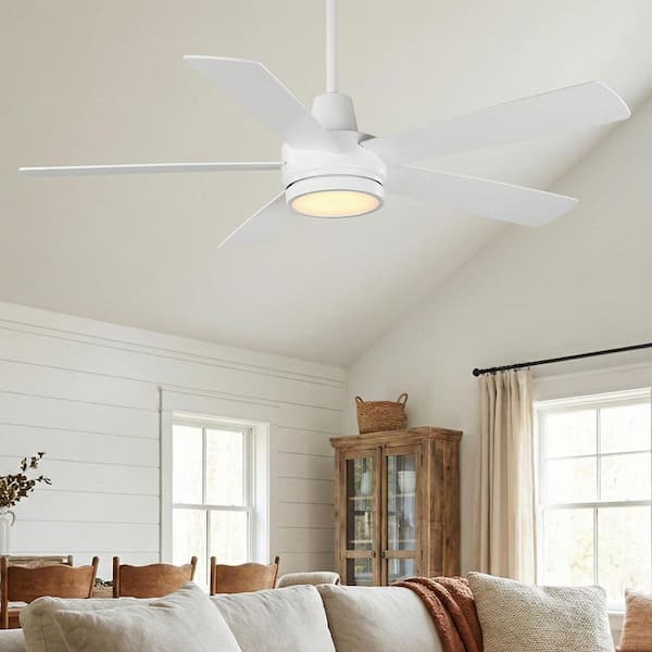 Fanelee 54 in. White Color Changing LED Matte White Smart Ceiling Fan with Light Kit and Remote Powered by Hubspace