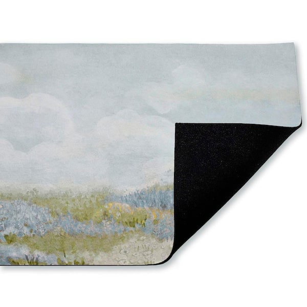 Subtle Blue Floral Meadow Blue 18 in. x 30 in. Polyester Non-Slip Outdoor Door Mat