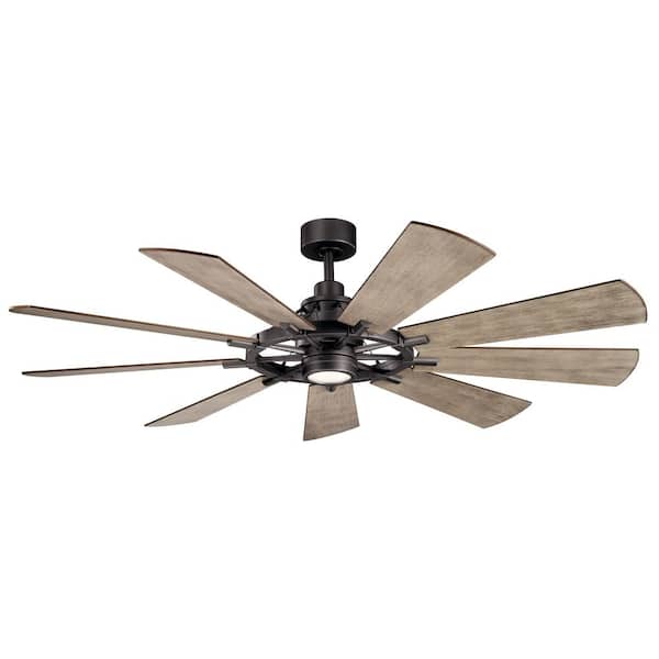 Gentry 65 in. Indoor Anvil Iron Downrod Mount Ceiling Fan with Integrated LED with Wall Control Included