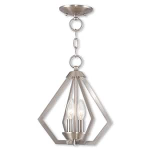 Dorrance 11.25 in. 2-Light Brushed Nickel Diamond Convertible Mini Chandelier/Semi Flush