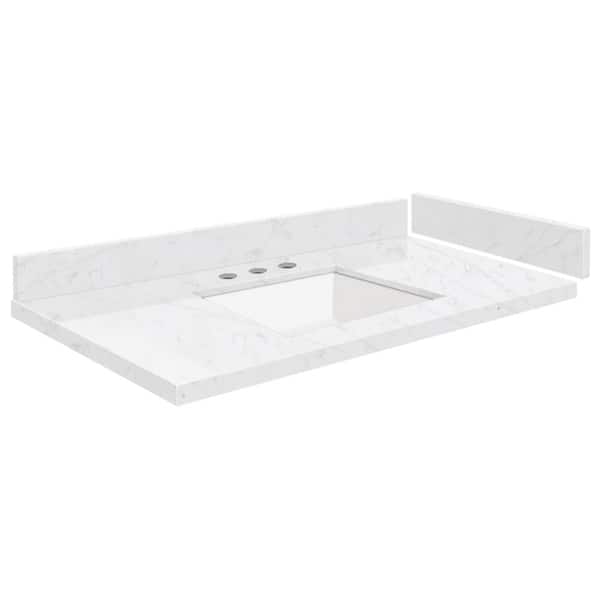 Silestone 34.25 in. W x 22.25 in. D Quartz Vanity Top in Statuario with White Rectangular Single Sink