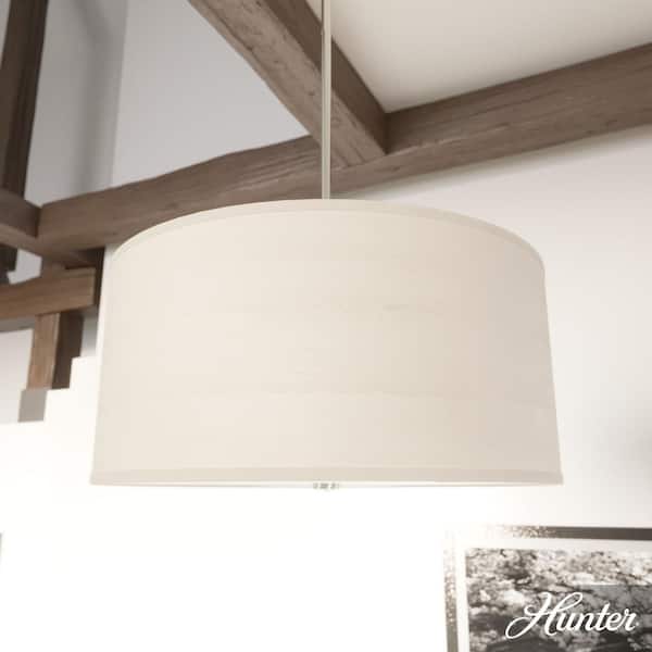 Hunter Solhaven 3-Light Brushed Nickel Shaded Pendant Light with Hardback Shade