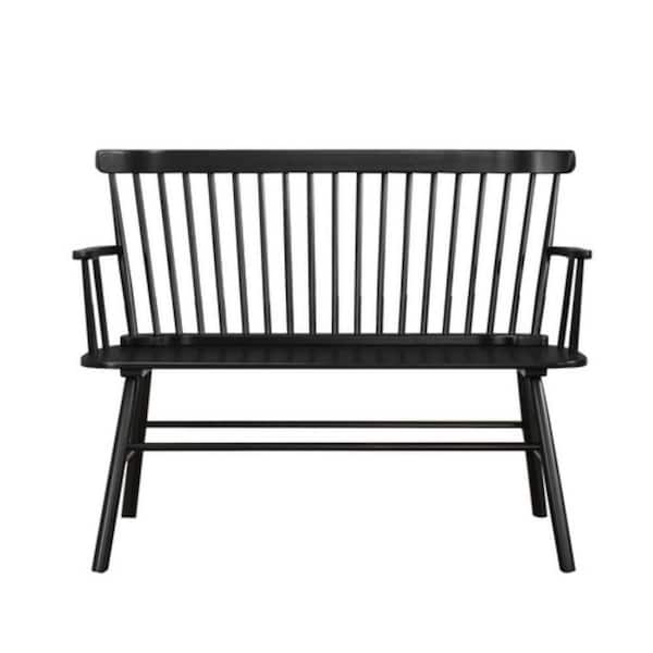 Benjara Transitional Style Black Curved Design Spindle Back Bench with Splayed Legs 48 in. L x 19 in.W x 36 in.H