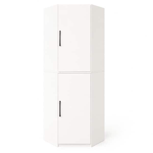 71" White Corner Kitchen Pantry Cabinet L-Shaped Storage Cabinet with 2 Doors, Shelves Corner Cupboard with Door Organiz