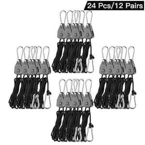Grow Light Rope 12-Pair Heavy Duty Adjustable Rope Clip Hanger 1/8 in. Adjustable Rope Ratchet Hangers 6 ft. Long