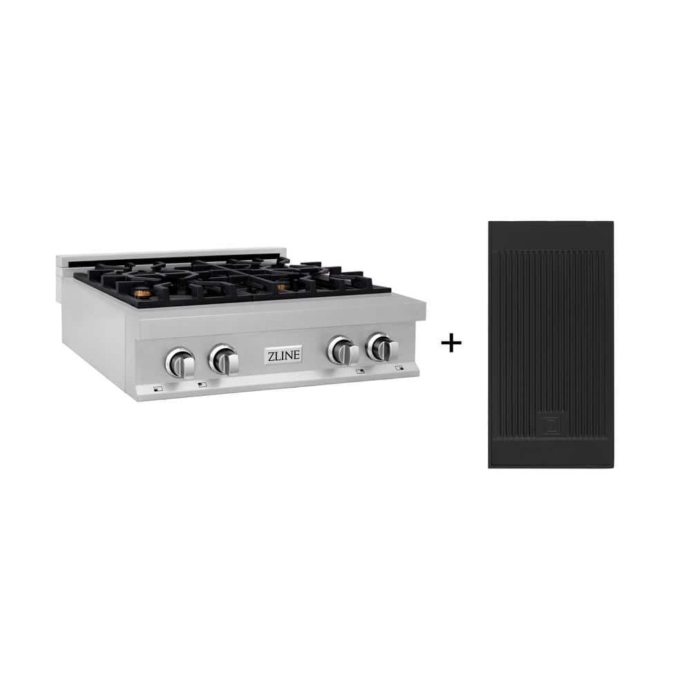 30 in. Legacy Gas Rangetop with 4 Brass Burners and Porcelain Cooktop in Satin Stainless Steel with Griddle