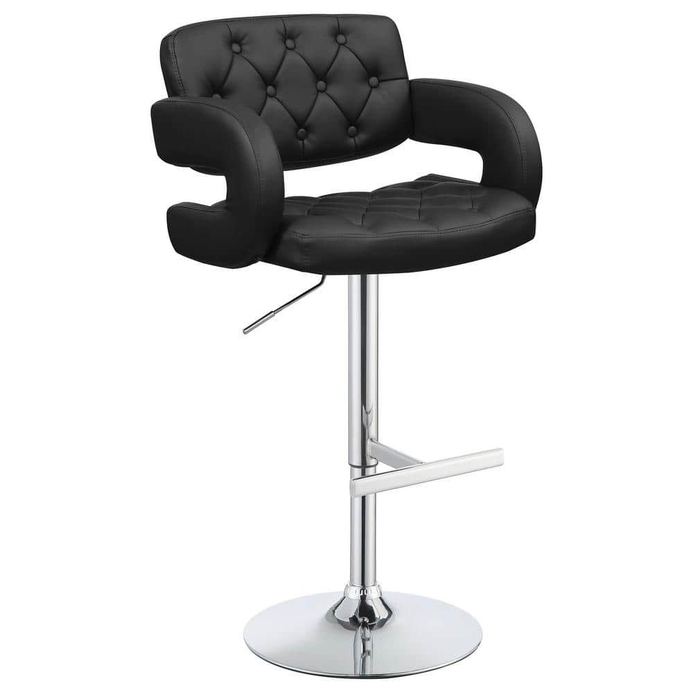Adjustable Black Leather and Metal Swivel Bar Stool
