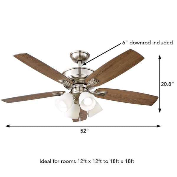 Devron II 52 in. Indoor Brushed Nickel LED Ceiling Fan with Light Kit, Downrod and Reversible Blades