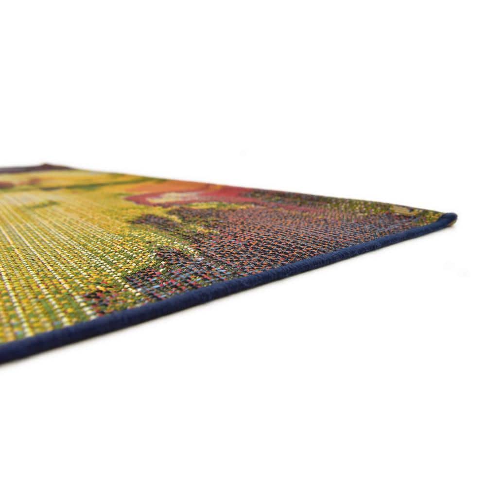 Vibrant Abstract Multi-Color 6' Square Outdoor Synthetic Rug