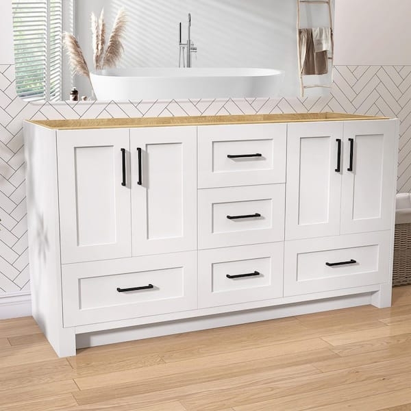 Zeafive 60 in. Solid Wood Bath Vanity Cabinet without Top