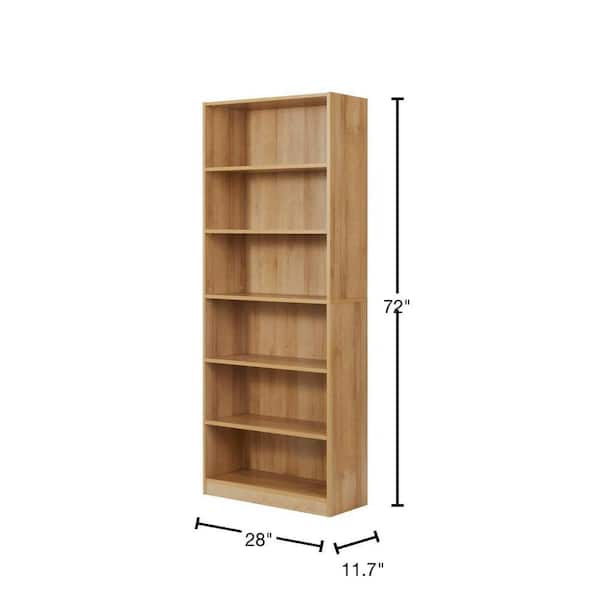 Bromley 72 in. Tall Light Oak Engineered Wood 6-Shelf Bookcase, Standard Book Shelf with 4-Adjustable Storage Shelves