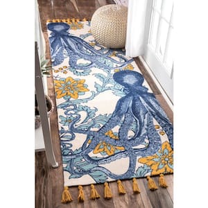 Thomas Paul Contemporary Floral Octopus Multi 3 ft. x 12 ft. Runner Rug