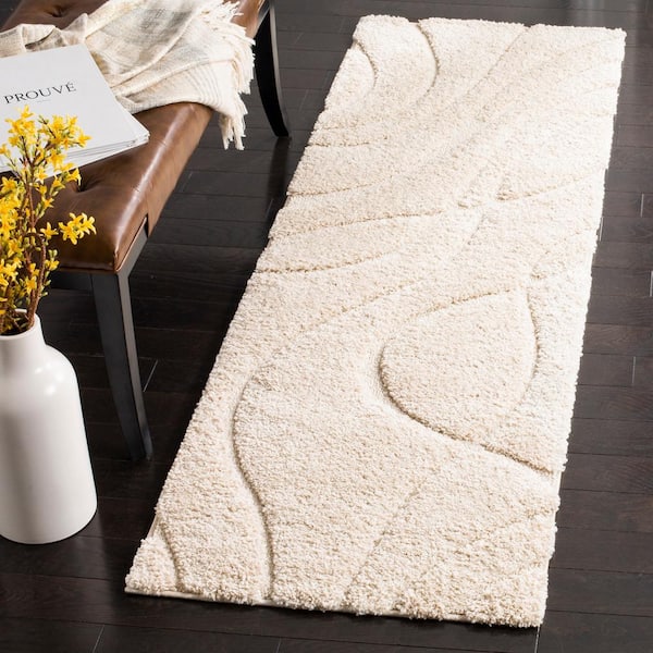 Florida Shag 2 ft. x 19 ft. Creme Solid Color Runner Rug