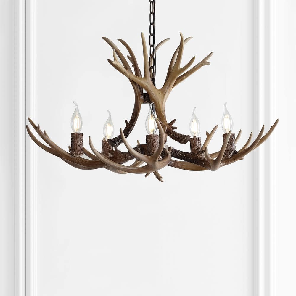 Eldora 30" Brown Resin Antler 5-Light Chandelier