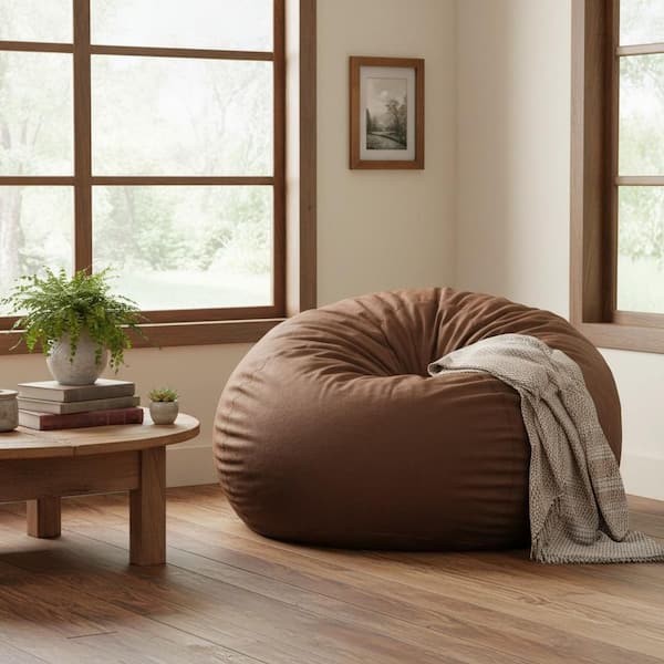 Prota Large Caramel Microfiber Bean Bag Chair with Removable Cover and Shredded Foam Support