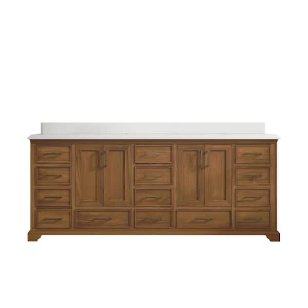 Willow Collections Charlotte Teak 84 in. W x 22 in. D x 36 in. H Double Sink Bath Vanity in Dark Natural with 1.5 in. Empira Qt. Top