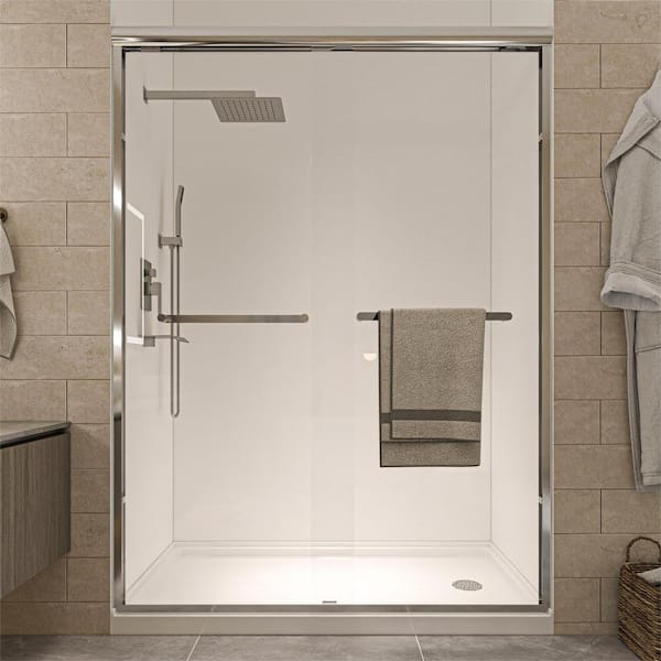 waterpar 50 to 54 in. W. x 72 in. H Double Sliding Semi-Frameless Shower Door in Chrome with Double Handle