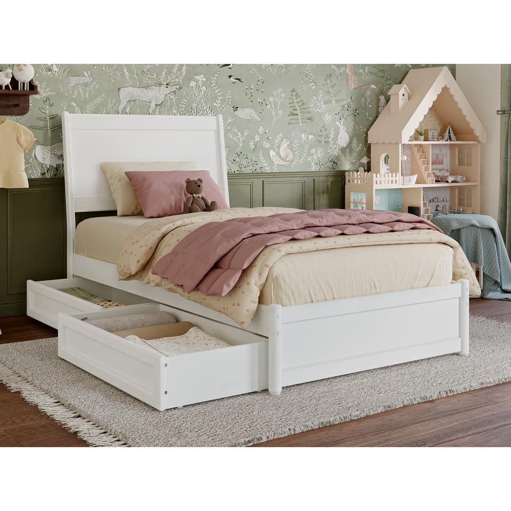 AFI Casanova White Solid Wood Frame Twin Platform Bed with Panel ...