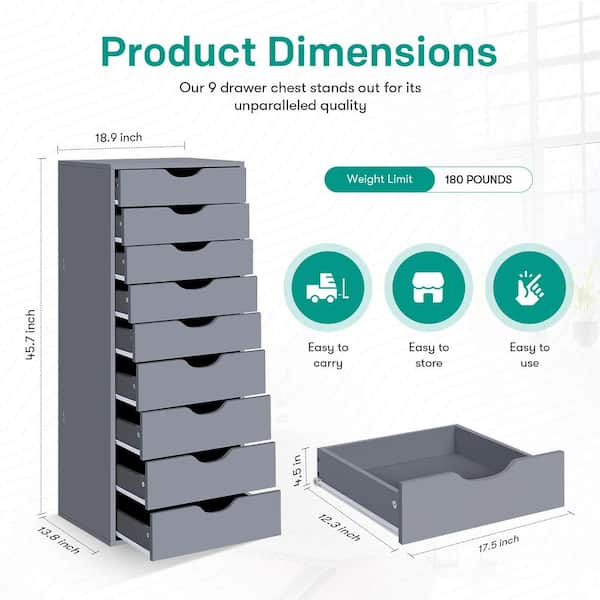 HOMESTOCK White 9 Drawer Dresser Tall Dressers for Bedroom Kids Dresser  w/Storage Shelves Small Dresser for Closet Makeup Dresser 21003W - The Home  Depot