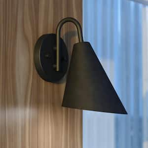 Hanson 1-Light Matte Black and White Steel LED Compatible Contemporary Dark Sky Indoor Outdoor Wall Sconce