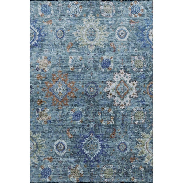 Mayfield Premium Machine Washable Abstract AMF1927 Blue 5 ft. x 7 ft. 6 in. Area Rug