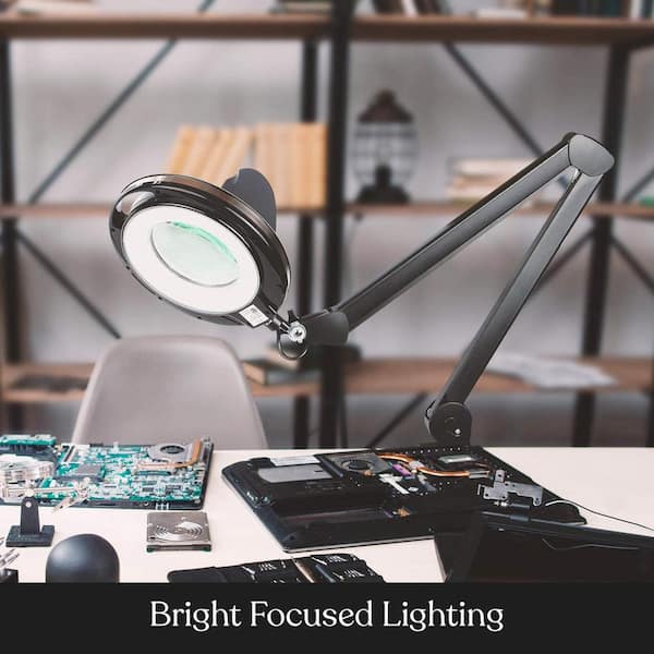Brightech LightView Pro LED Adjustable Clamp Dimmable Magnifier Desk Lamp, Black