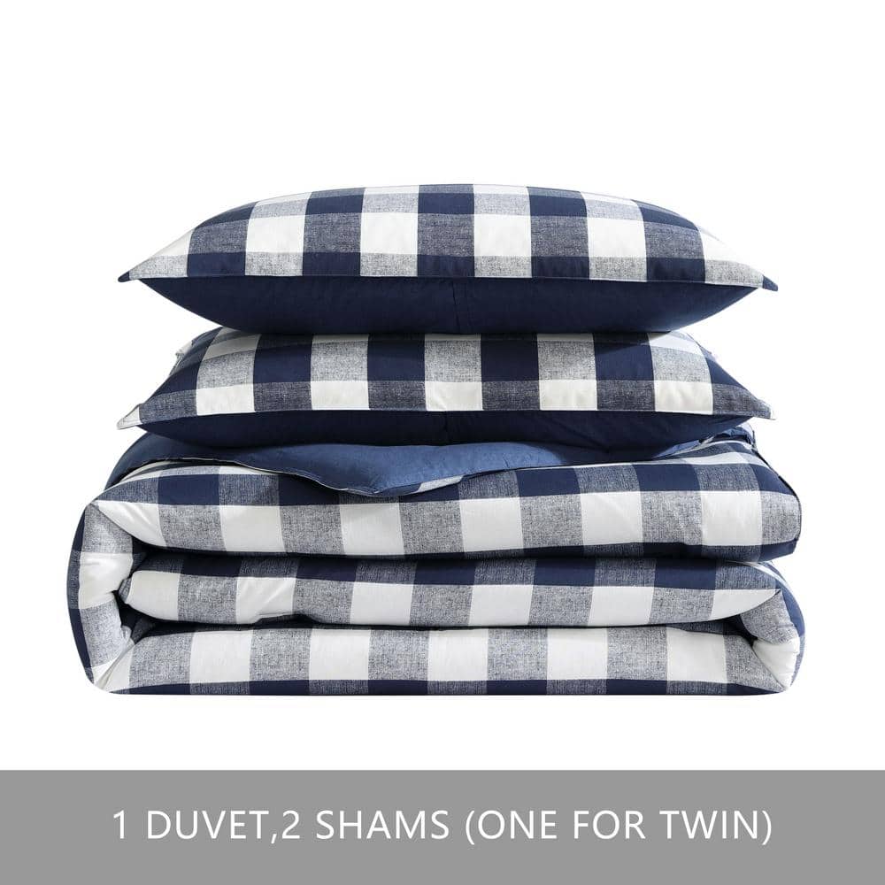 Lakehouse Blue Plaid Cotton Flannel Queen Sham Set