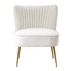 Trinity 25 in. Ivory Velvet Channel Tufted Accent Chair