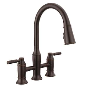 Renaldi Double Handle Bridge Kitchen Faucet in Venetian Bronze