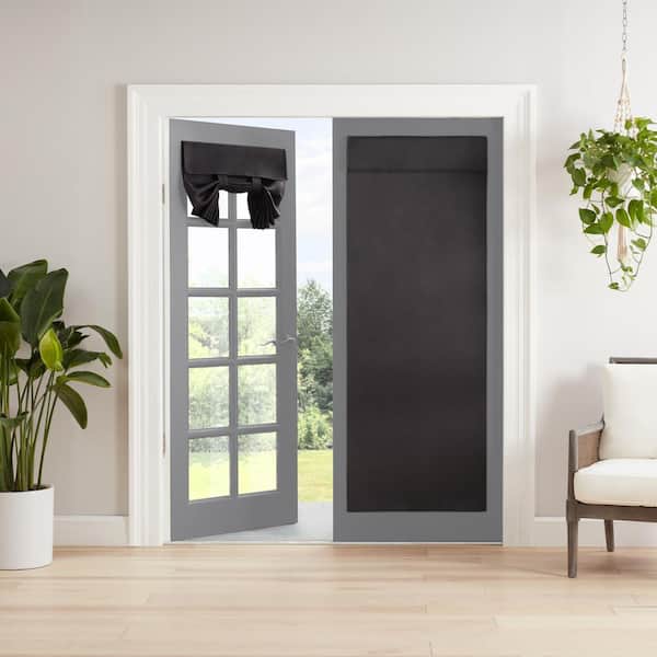 Eclipse Braylon Black Polyester Solid 26 in. W x 68 in. L French Door Blackout Curtain (Single Panel)