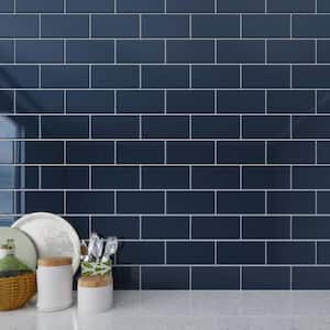 Midnight Blue 3 in. x 6 in. x 8mm Glass Subway Tile (5 sq. ft./Case)