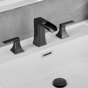 Modern 8 in. Widespread Double Handle Brass Bathroom Faucet with Pop Up Drain, Water Supply Hoses in Oil Rubbed Bronze