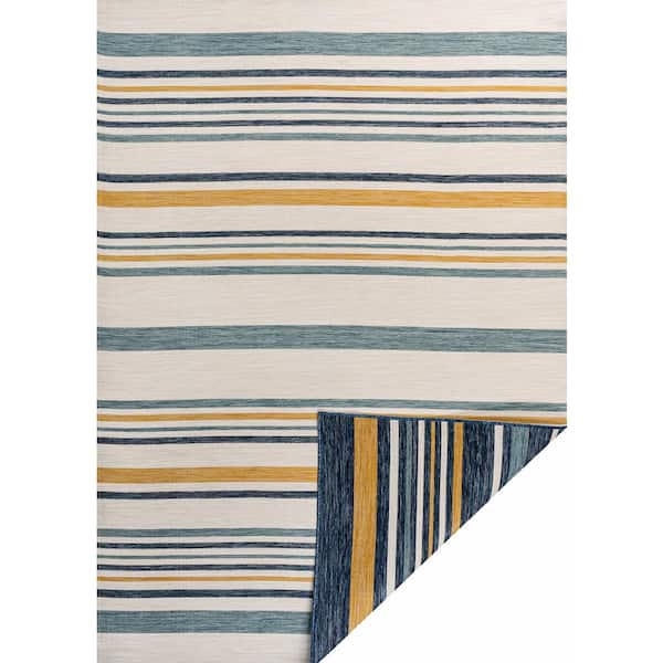 Janus Classic Coastal Ticking Stripe Reversible Machine-Washable Cream/Navy 3 ft. x 5 ft. Indoor/Outdoor Area Rug