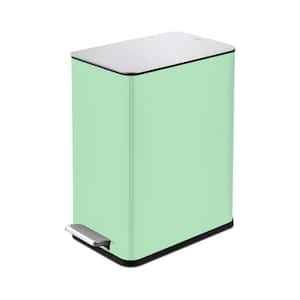 2.6 Gal. Mist Green Stainless Steel Trash Can, Step-on, Slim Shape