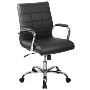 Black/Chrome Vivian Mid-Back Upholstered Desk Chair with Padded Seat and Armrests, Adjustable Height Padded Office Chair