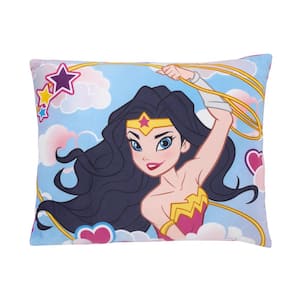 Wonder Woman Blue, Pink, and White Clouds and Hearts Plush Decorative Toddler Throw Pillow