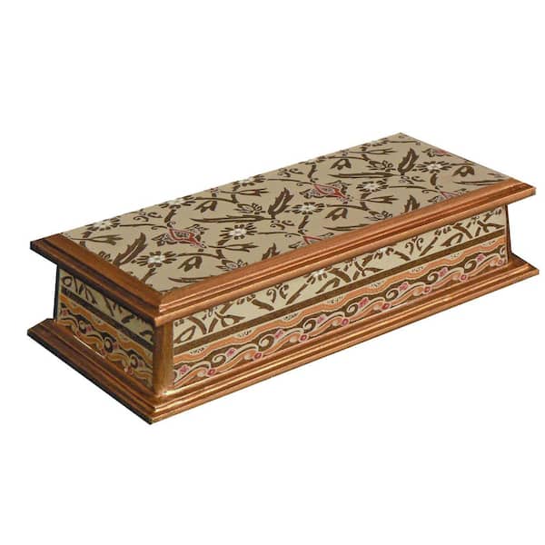 Unbranded Antigua 9.5 in. x 4 in. x 2 in. Wood Sand Keepsake Jewelry or Pencil Reversed Painted Glass Box