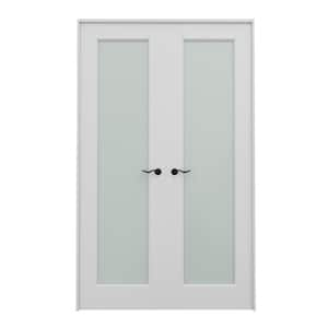 48 in. x 80 in. Universal Handed 1-Lite Frosted Glass White Solid Core MDF Prehung French Door with Quick Assemble Jamb